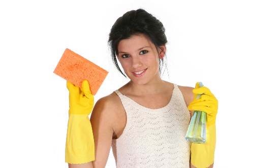 Weekly domestic cleaning routine in a bright kitchen area
