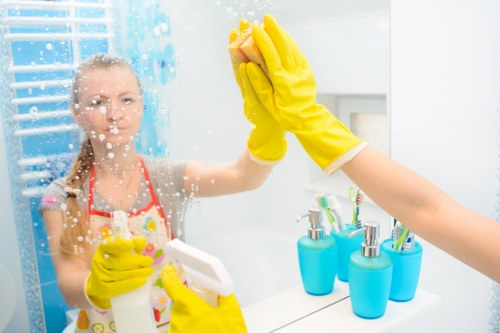 Person cleaning oven racks and interior